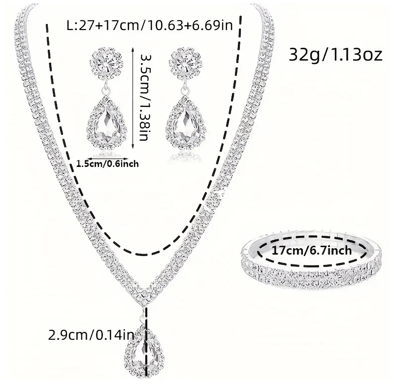 4 Pieces Luxurious Jewelry Set Exquisite Rhinestone Pendant Elegant Women's Crystal Silver Plated Necklace Earrings Bracelet Set Good Vibrations Adult Super Store