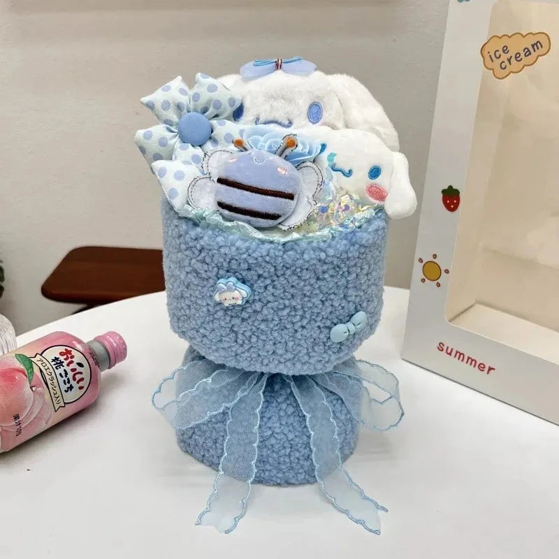 Sanrio Hello Kitty Bouquet Cute Cartoon Plush Doll Flower Cinnamoroll Kuromi My Melody Toys Flower Girl&Child Holiday Gifts Good Vibrations