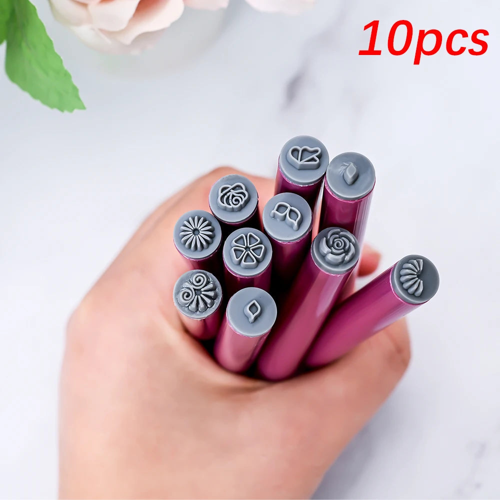 Nail Art Flower Stamp Pens Set 4/6/10pcs DIY Graffiti Nail Stamper Kit Handicraft Pink Stamping Pen Nail Dotting Tools 12cm Good Vibrations