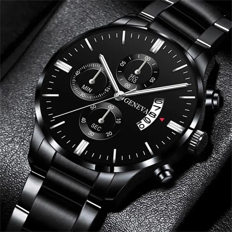 Fashion Mens Watches Luxury Black Stainless Steel Quartz Wrist Watch Man Business Watch for Men Calendar Clock Reloj Hombre Good Vibrations