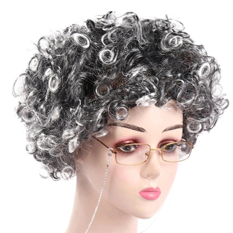 Kids Old Lady Wigs Short Gray Wigs Natural Lookings Halloween Cosplays Party Wigs Granny Costume Grandma Wigs for Girls Good Vibrations