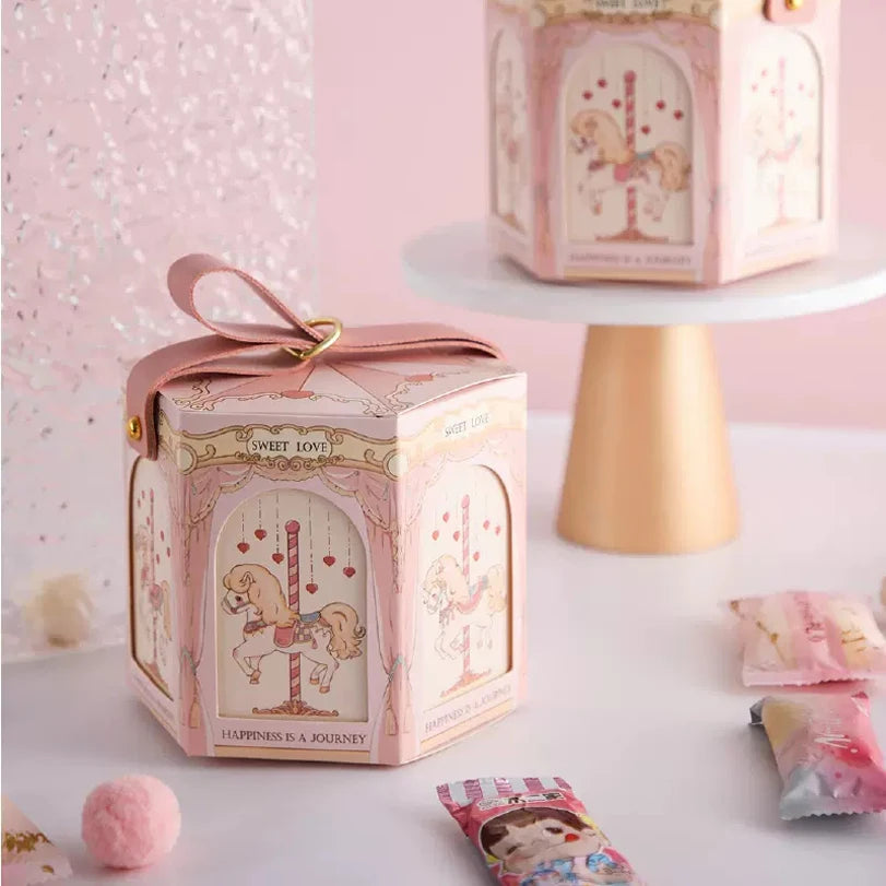 Gift Distribution Box,Carousel Horses,Candy Box Packaging for Baby Shower,Wedding, Birthday,Happy Circus Theme Party Decoration Good Vibrations