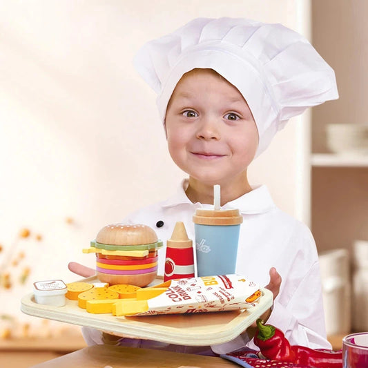 Wooden Play Food Toy Pretend Play Kitchen Accessories Fast Food Hamburger Set Early Educational Montessori Toys For Kids Gifts Good Vibrations