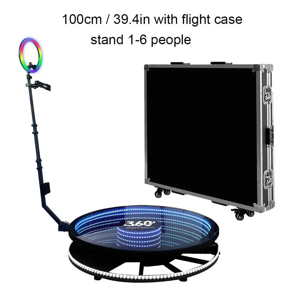 360 Photo Booth Machine Portable Free Custom Logo Automatic Glass 360 Video Booth with Flight Case for Party Events Wedding Good Vibrations