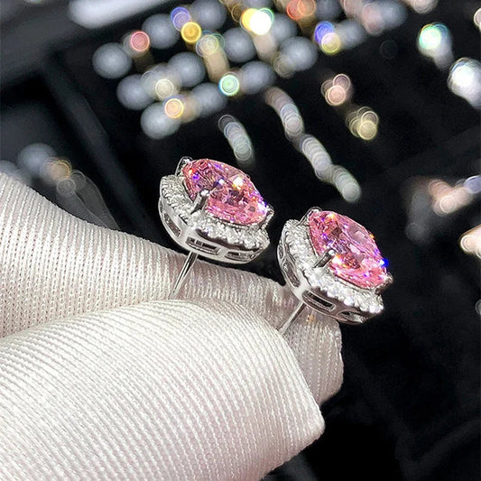 Ne'w Bright White/Yellow/Pink CZ Stud Earrings for Women Fashion Contracted Jewelry High Quality Wedding Engagement Good Vibrations