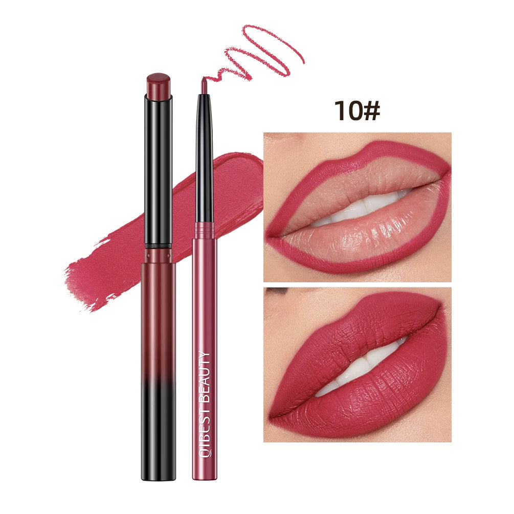 QIBEST Matte Nude Lipstick Pen Long Lasting Lipliner Lip Pencil Waterproof Lip Liner Contour Sexy Red Lip Makeup Set For Women Good Vibrations