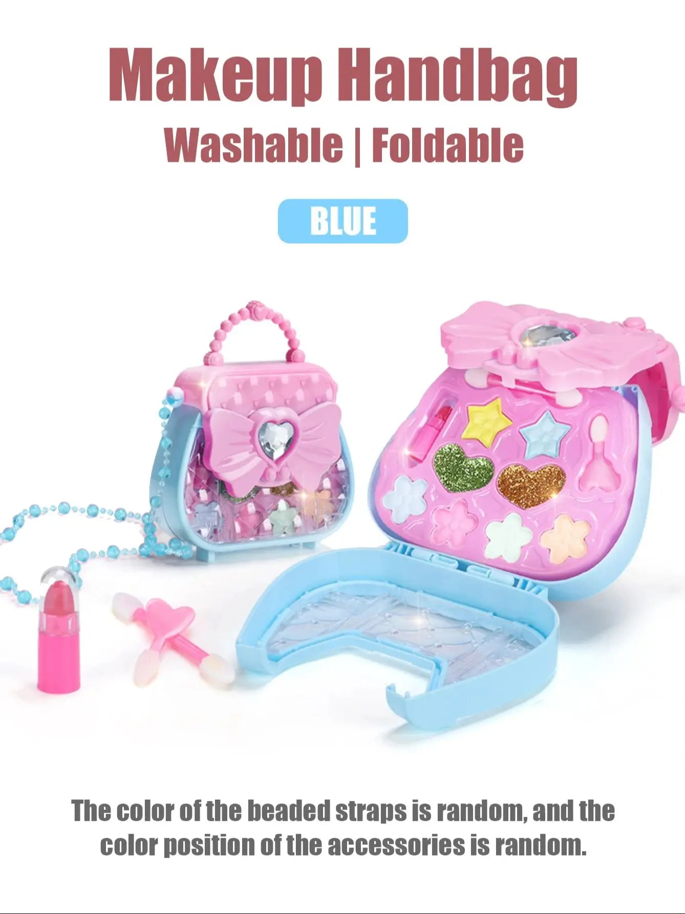 Children's Beauty Small Handbag Toy Girl Makeup Bag, Makeup Toy Princess Washable Pretend Play Makeup Set Toy Good Vibrations