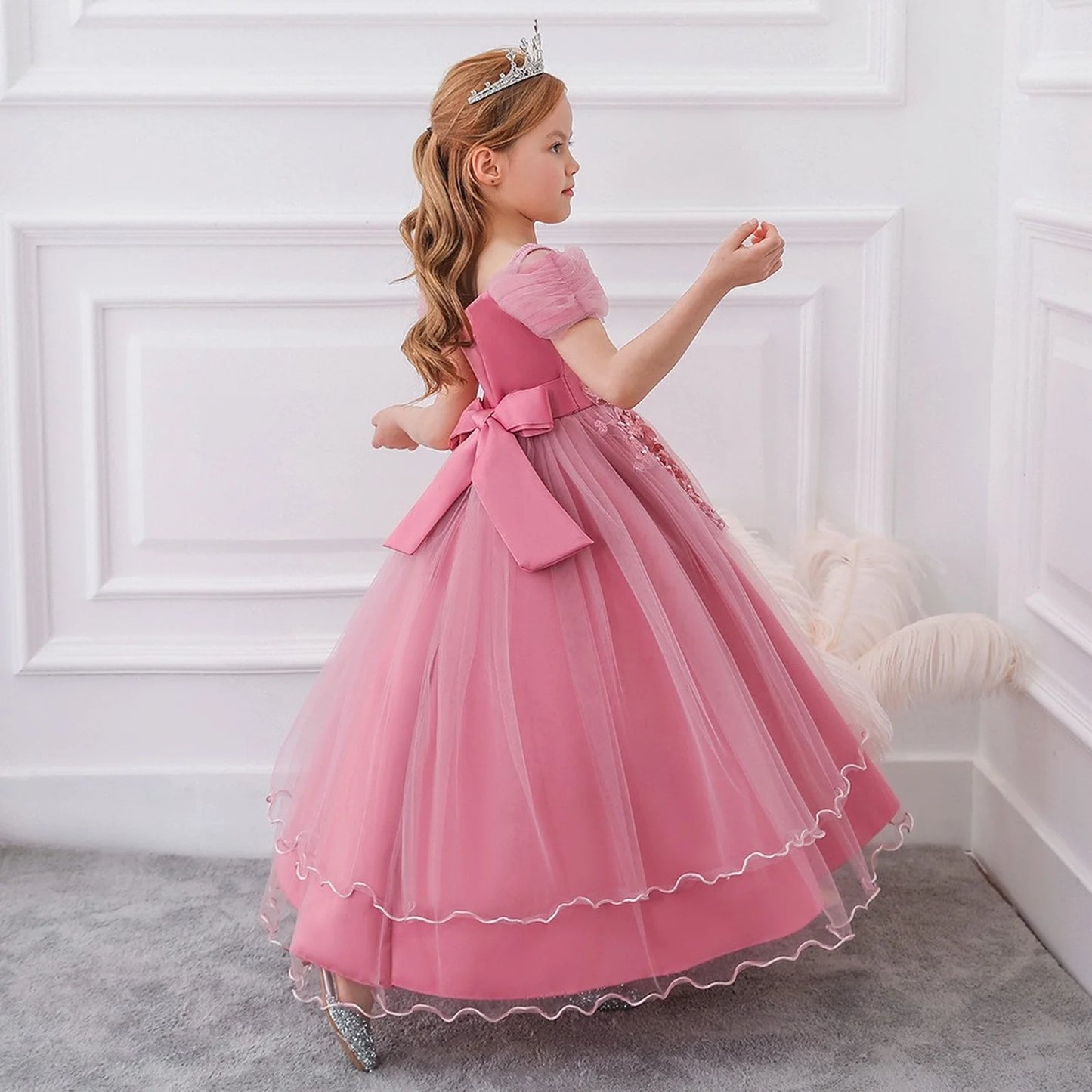 Kids Bridesmaid Dress For Girls Long Lace Wedding Prom Gown Flower Girl Party Dresses Children Formal Evening Clothes