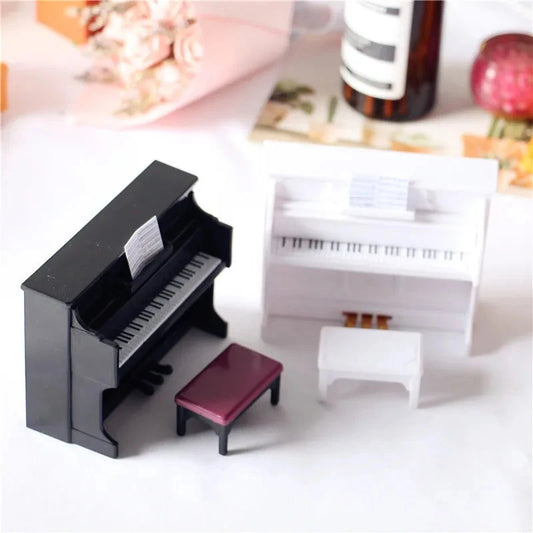Dollhouse Mini Furniture Living Room Scene Model Miniature Piano and Piano Stool, Play House Home decoration ornaments Good Vibrations
