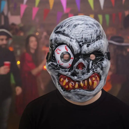 Full Face Halloween Ghost Mask One Eyed Scary Props Scary Ghost Head Cover PVC Breathable Ghost Headgear Cosplay Event Good Vibrations