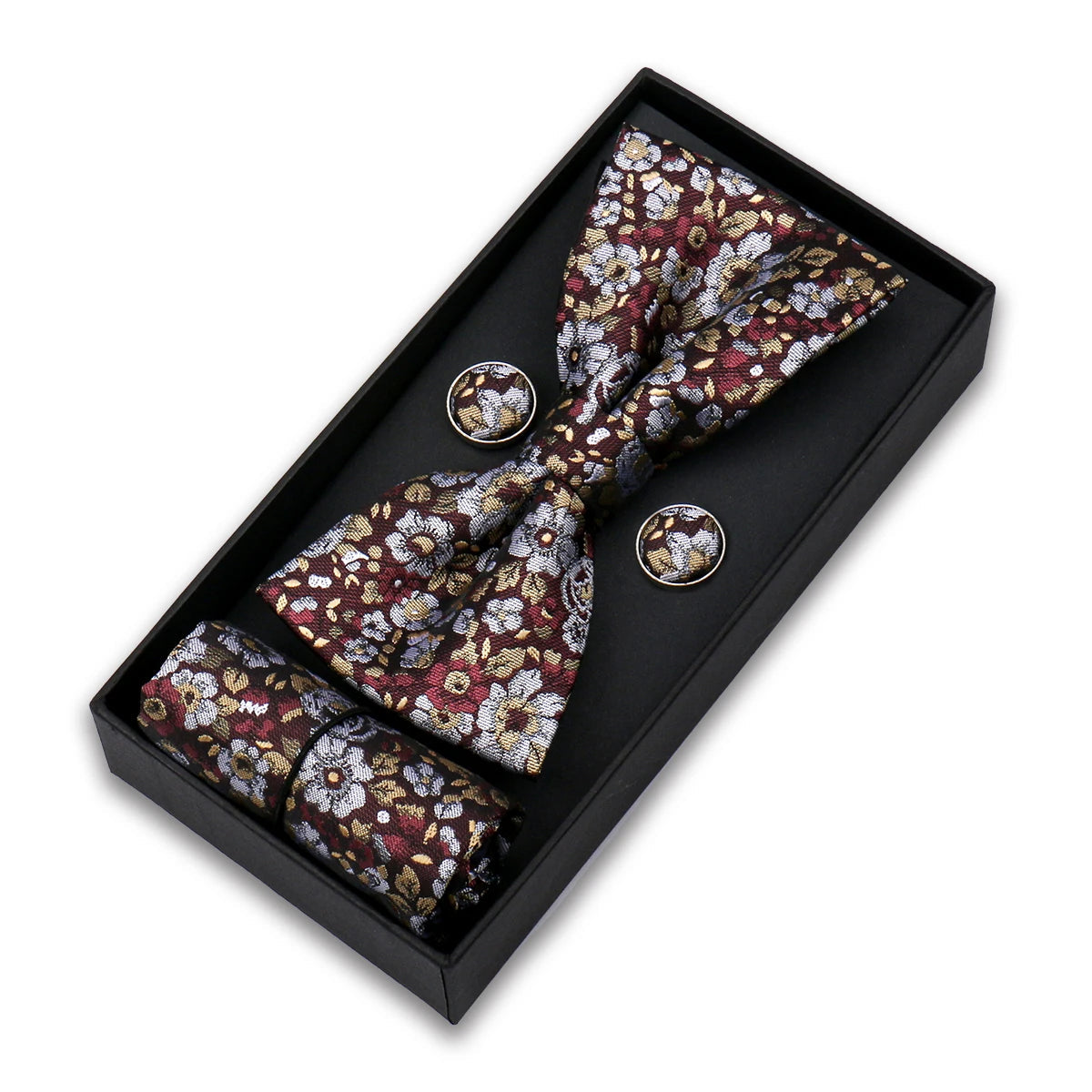 Bowtie For Men Set Gift Box Business Gift Fashion Bow Tie Pocket Square Cufflinks Set Bowtie 3pcs For Wedding Hanky Cravata Neck Good Vibrations