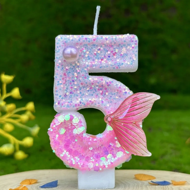 Digital Birthday Candles Party Decoration Birthday Pink Candles Sparkling Pink Beauty Fish Tail Wedding Boys Girls Gifts Number Good Vibrations