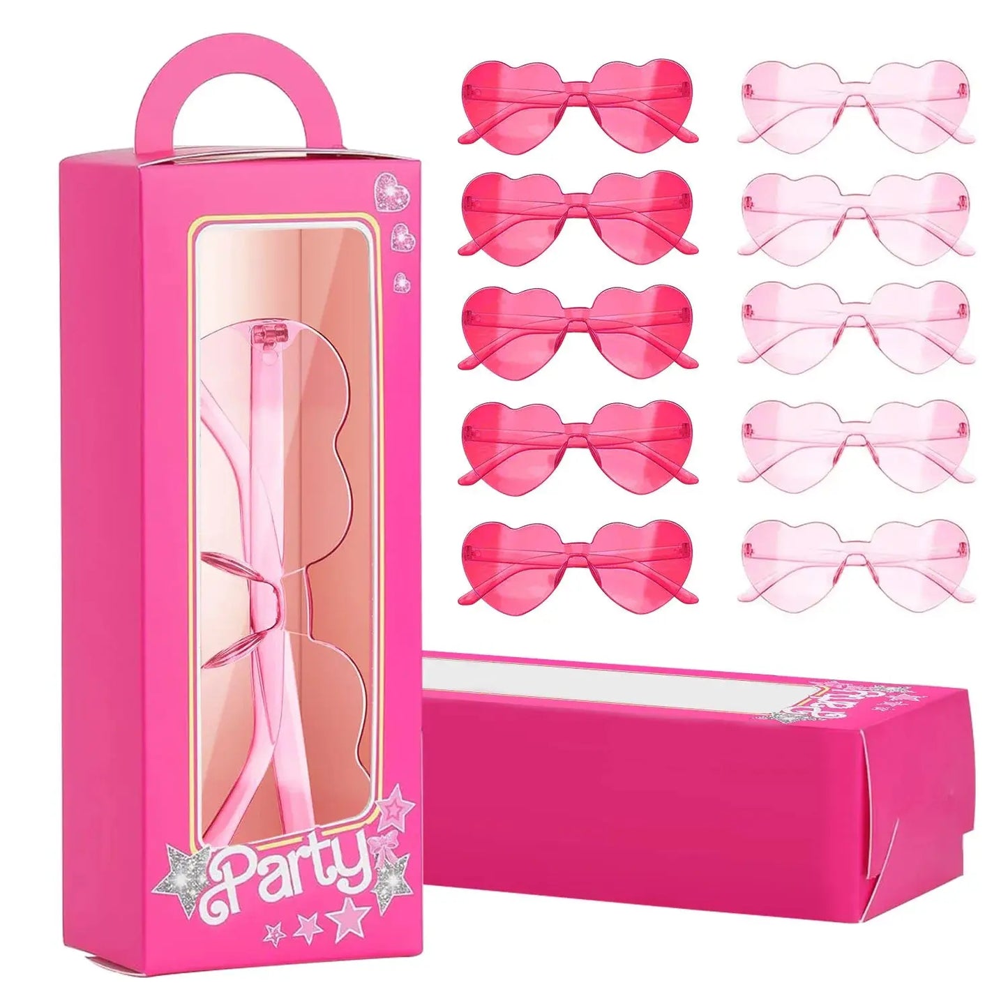 12 Pink Doll Gift Boxes Goodie Bag + 12 Heart Shaped Sunglass Pink Princess Girls Boxes for Birthday Bachelorette Party Favor Good Vibrations
