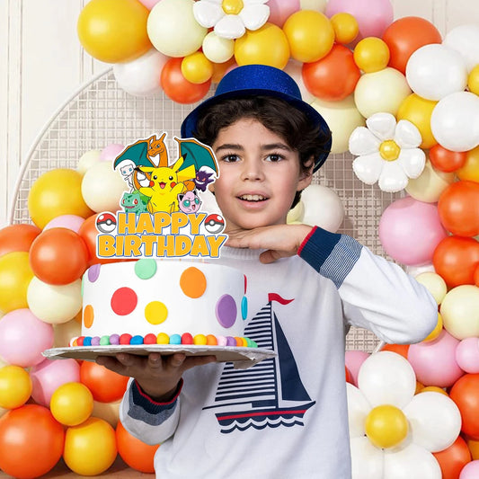 Pokemon Cake Toppers,24pcs Pokemon Cupcake Toppers&1pcs Large Pokemon Birthday Cake Topper for Pokemon Birthday Party Decoration Good Vibrations