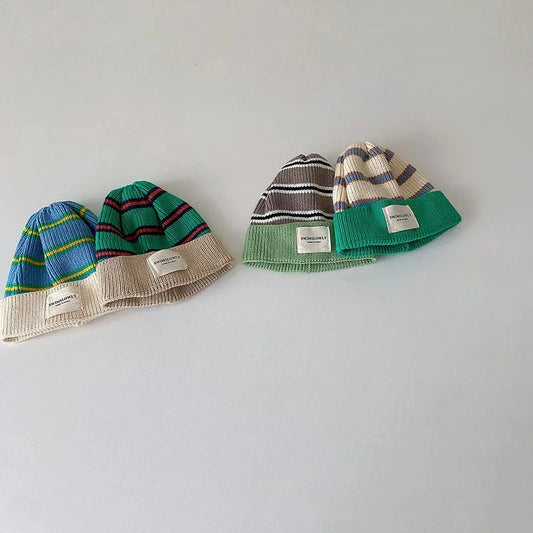 Fashion Striped Kids Knit Hat Boys Beanie Cap Girls Bonnet Cap With Label Korean Style Winter Autumn Infant Baby Accessories Good Vibrations