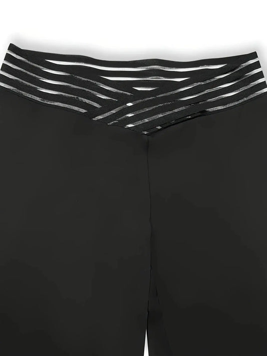 Plus Size Solid Mesh V Waist High Rise Straight Leg Trousers Good Vibrations