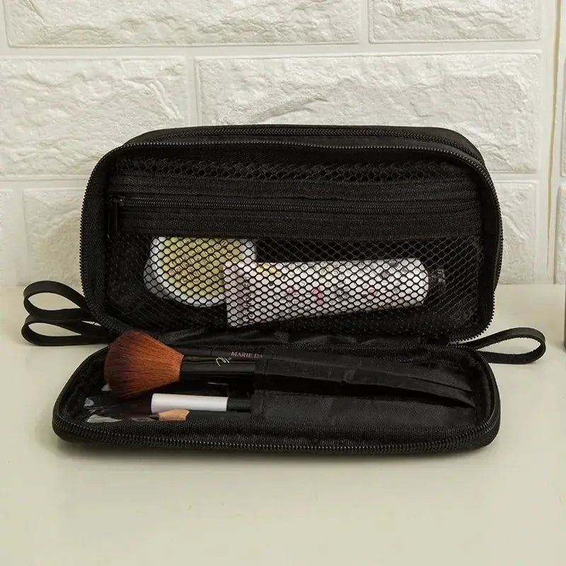 Black Mini Make Up Bag for Female Designer Travel Nylon Storage Bag for Girl Fashion Daily Doule Zipper Small Cosmetic Bags Good Vibrations