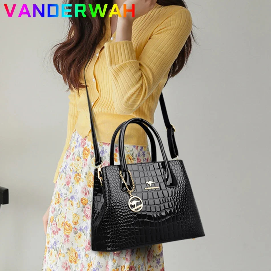 Luxury Patent Leather Crossbody Bags Women Crocodile Pattern Sac 2024 Large Capacity Ladies Shoulder Tote Bags Designer Purse Good Vibrations