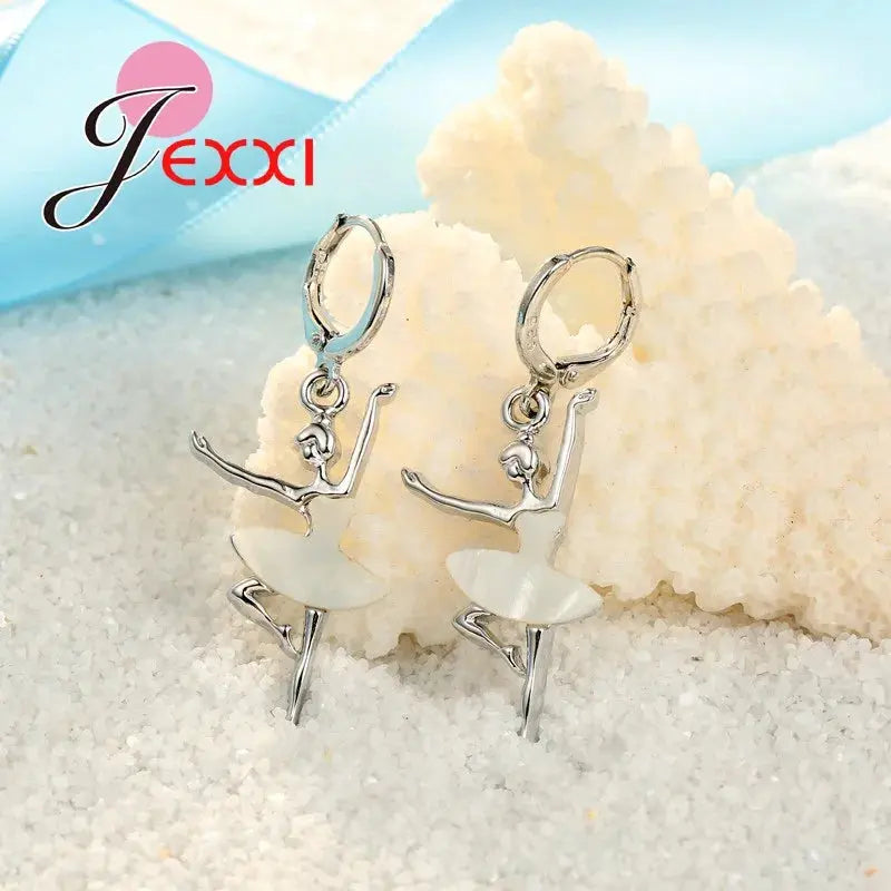 White Dancing Ballet Girls Jewelry Set 925 Sterling Silver Color Pendant Necklace/Earring Sets for Women Wedding Gifts Good Vibrations Adult Super Store
