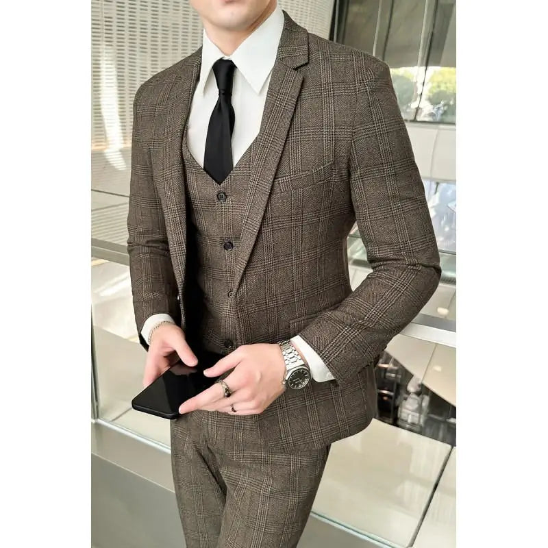 Quality Three-piece Suit Vest Trousers Set for Men Korean Fashion Slim Fit Business Casual Wedding Handsome Style Good Vibrations