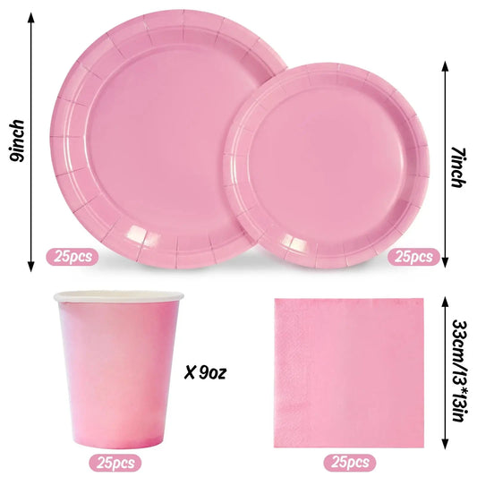 Solid Color Party Set Light Pink Tableware Paper Cup Paper Plate Tablecloth Wedding Birthday Bride Party Supplies Decorations Good Vibrations