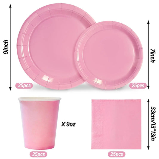 Solid Color Party Set Light Pink Tableware Paper Cup Paper Plate Tablecloth Wedding Birthday Bride Party Supplies Decorations Good Vibrations