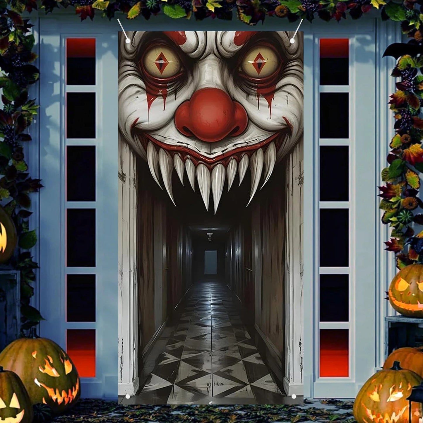 Halloween Decorations Door Cover,Spooky Witch and Zombie Theme Wall Decor,Indoor Outdoor Haunted House Themed Decoration 2D Scen Good Vibrations