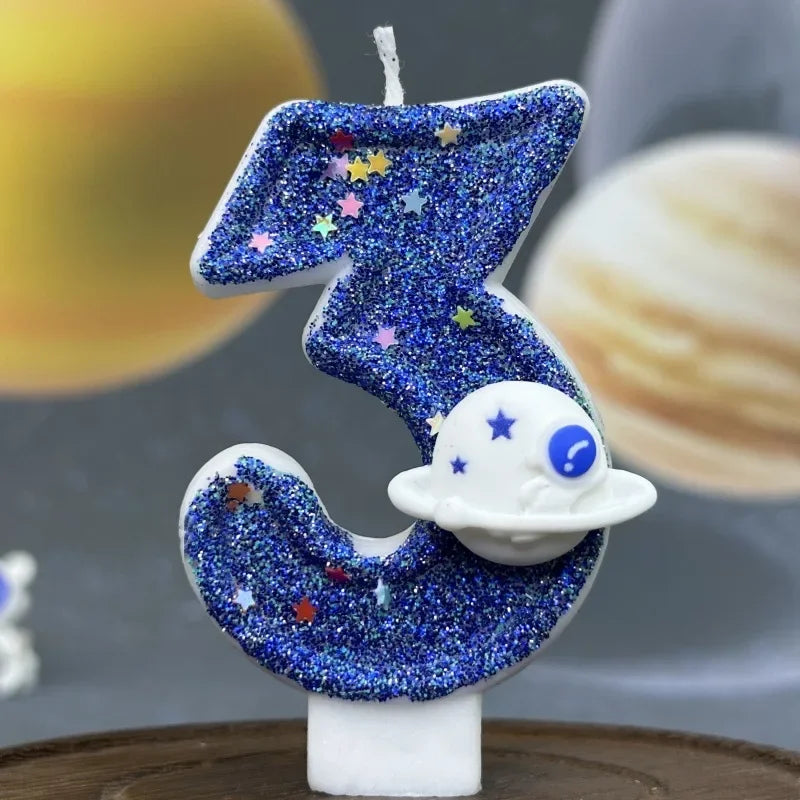 Number Birthday Candles Cake Party Decoration Birthday Candles Planet Universe Blue Boys and Girls Number0-9 Star Blue Party