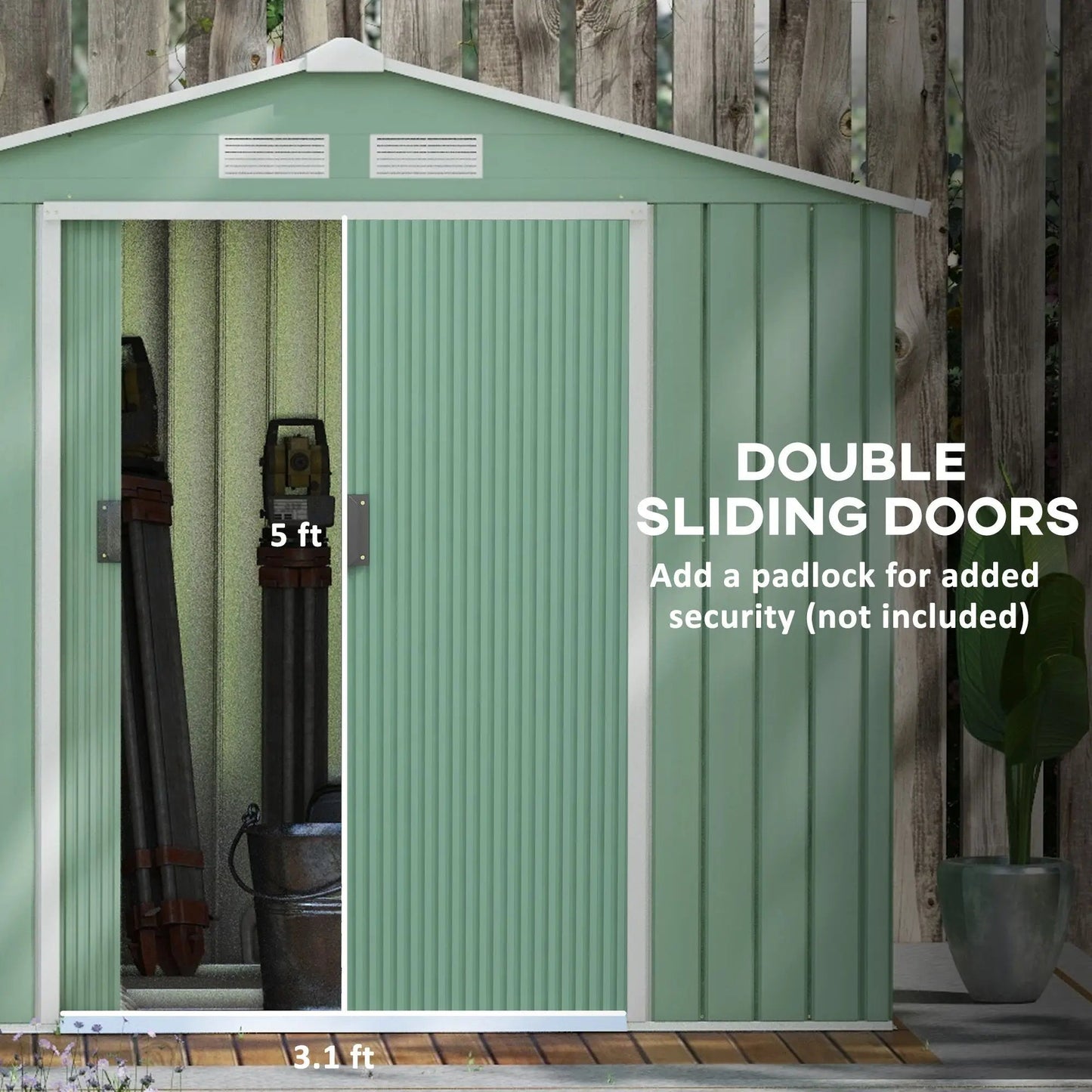 7' x 4' Outdoor Storage Shed, Garden Tool House with Foundation, Vents & Sliding Doors for Backyard Patio Lawn, Light Green Good Vibrations