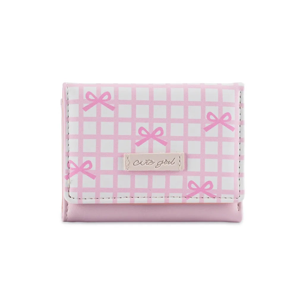 Pouch Sweet Cute Tri-Fold Purses Lattice Multiple Card Slot Women Card Holder Candy Color PU Leather Coin Purse Student Good Vibrations