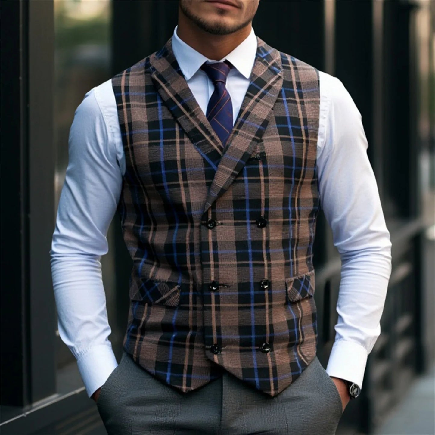 2025 Men's Spring Casual Single Button Suit Vest V Neck New Style British Men's Suit Vest Waistcoat Formal Business Suit Vest