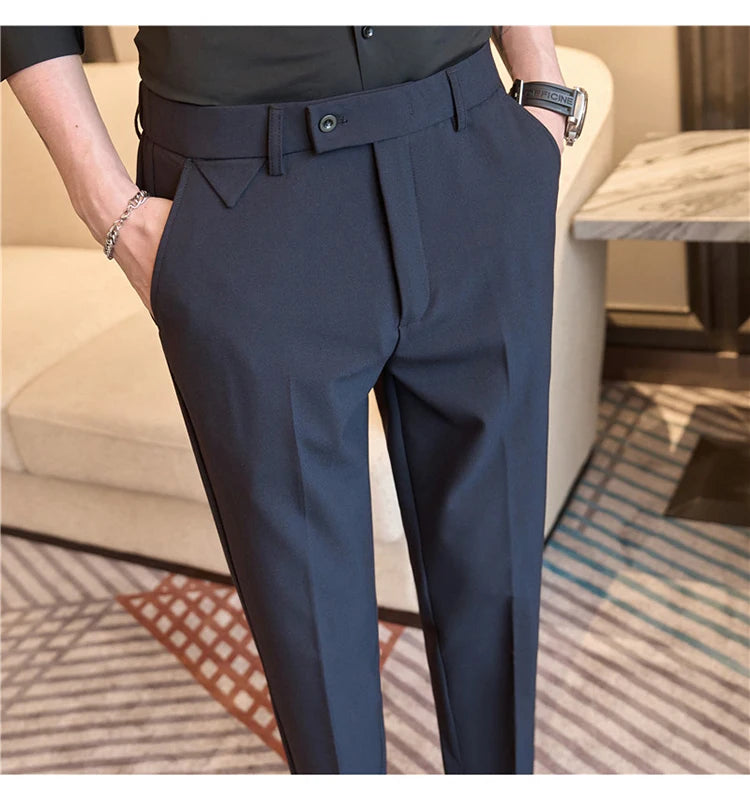 Men Suit Pants 2025 Autumn Elastic Waist Solid Slim Fit Dress Pants Office Business Casual Trousers High Quality Men's Clothing Good Vibrations