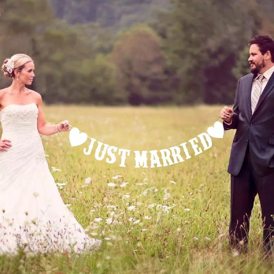 Vintage Wedding Just Married Bunting Banner Bridal Shower Photo Booth Props Rustic Wedding Party Decoration Supplies Good Vibrations