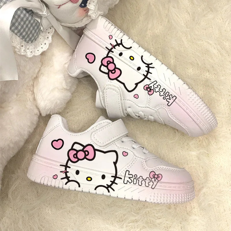 2025 New Hello Kitty Girls Low Top White Sneakers Cute Cartoon Casual Shoes Fashion Canvas Shoes For School Kids Wholesale Good Vibrations