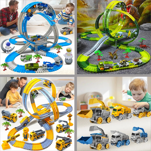 Electric Dinosaur Track Train for Kids - Magic Climbing Engineering Car Puzzle Toy Anti-Gravity Boys Gift Good Vibrations
