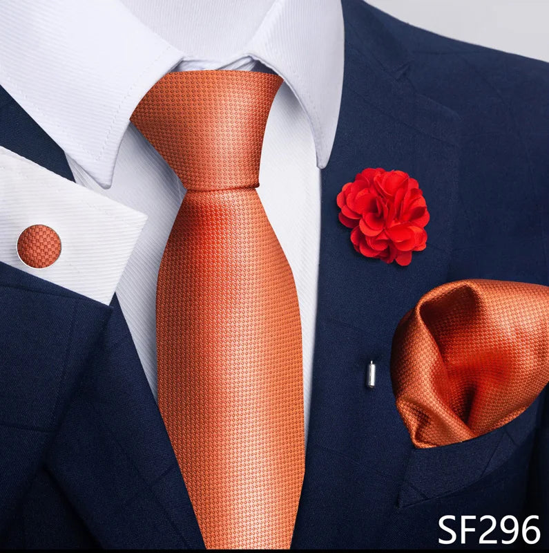 Luxury Mens Ties Floral Black Gold Ties Paisley NeckTie Pocket Square Cufflinks Brooch Set Men's Wedding Party Tie Good Vibrations