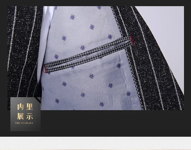 2025 Suit (suit + Vest + Trousers) Single Button Fashion Business Vertical Stripe Gentleman Suit Korean Suit Three-piece Suit Good Vibrations