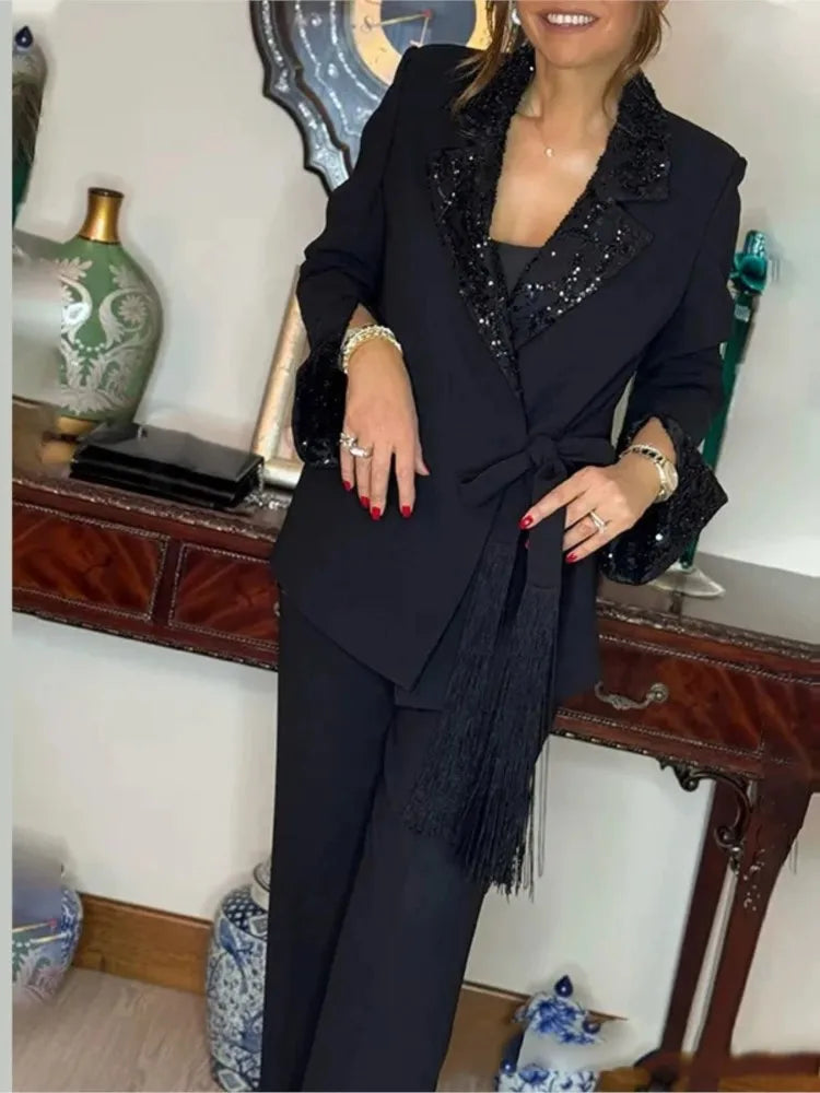 Autumn New Women's Fashion Elegant Suits Suit Tops And Trousers For Women Elegant Casual Black Office Woman 2 Piece Set Outfit Good Vibrations