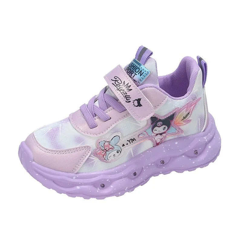 2025 New Light Up Girls Running Shoes Cartoon Leather Waterproof Breathable Anti Slip Trendy Kids Sneakers Good Vibrations