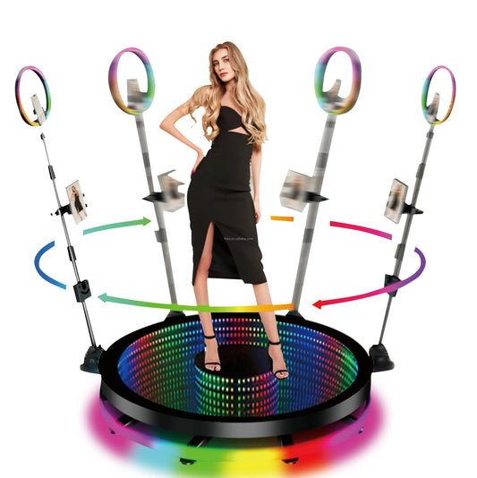 360 Photo Booth Machine 80-100cm with RGB Ring Light, Free Logo, rotating 360 Video Photo Booth for 1-5 People with Flight Case Good Vibrations