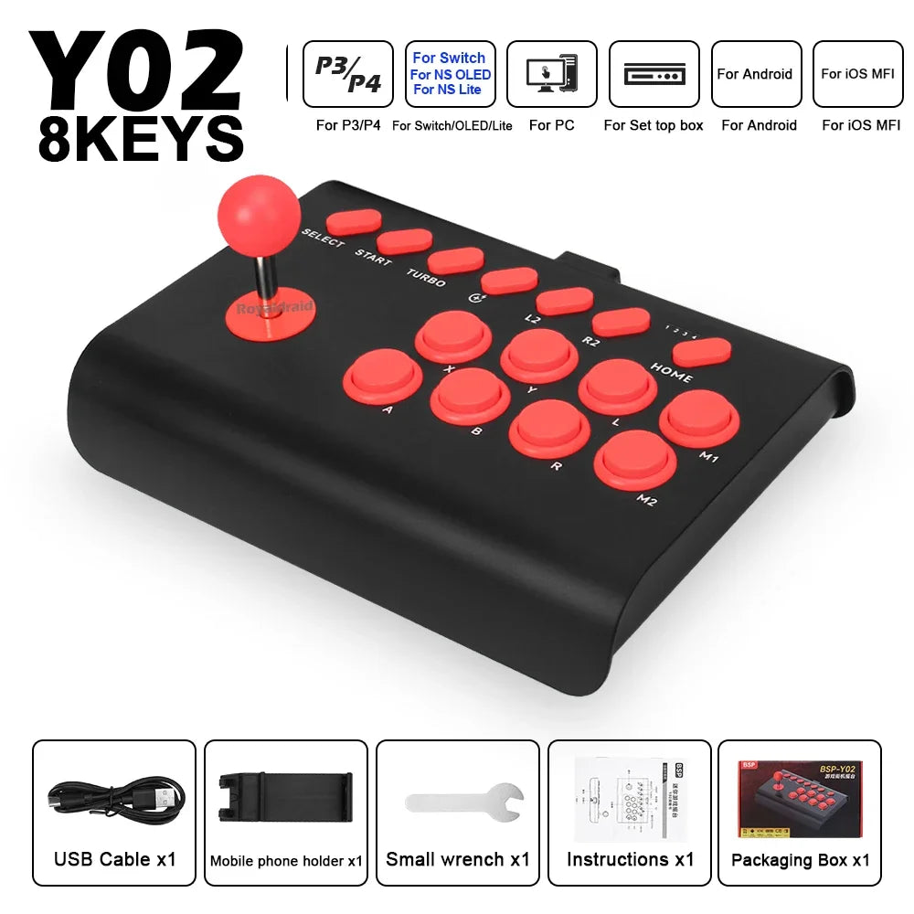 Y02 Arcade Joystick for PS4/PS3/Xbox One/Switch OLED/Android/iOS Wired Wireless Street Fighter Controller w Macro/Turbo Function Good Vibrations