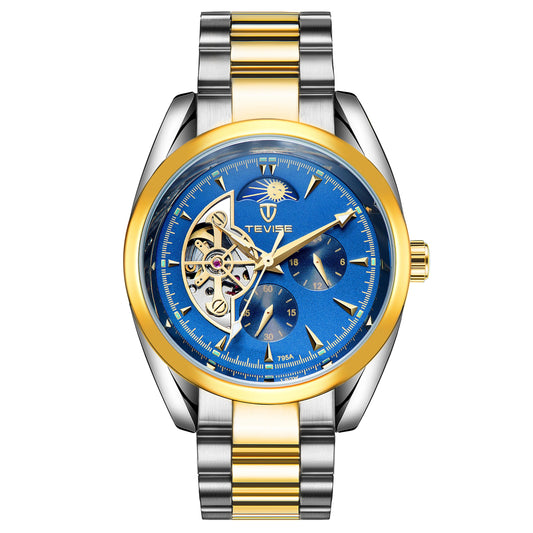 TEVISE New Men Luxury Automatic Mechanical Watch Stainless Steel Waterproof Luminous Skeleton Wristwatch Good Vibrations