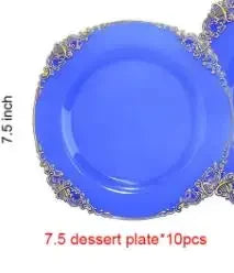 10pcs Disposable Cutlery Clear Blue Plastic Dinner Plate Gold Plastic Silver Cutlery Cup Napkin Set Birthday Decorations Good Vibrations