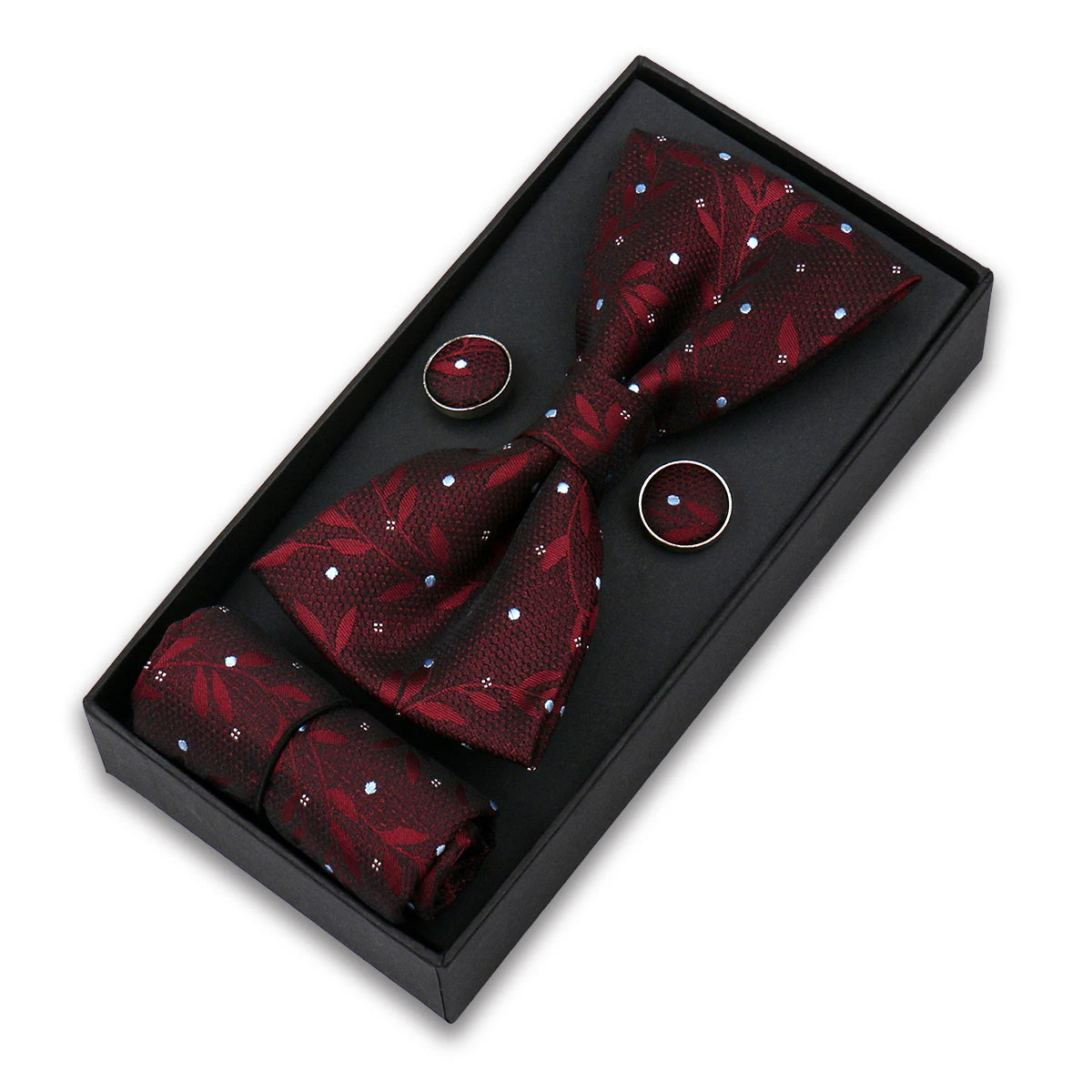 Bowtie For Men Set Gift Box Business Gift Fashion Bow Tie Pocket Square Cufflinks Set Bowtie 3pcs For Wedding Hanky Cravata Neck Good Vibrations
