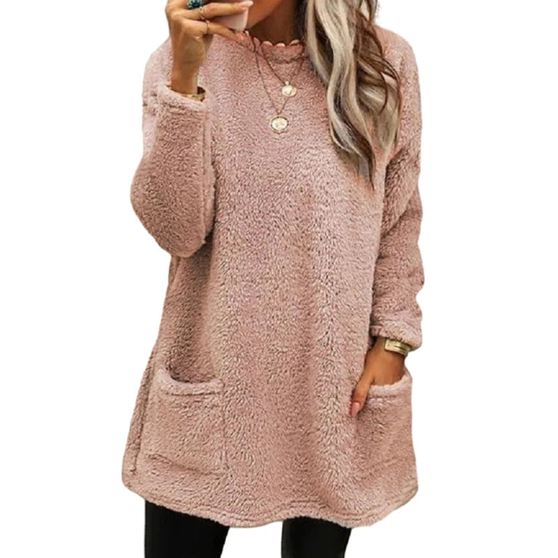 Womens Oversized Crewneck Sweatshirt Casual Sherpas Pullover Top Warm Sweater Loose Long Sleeve Shirts Tunics Dress Good Vibrations