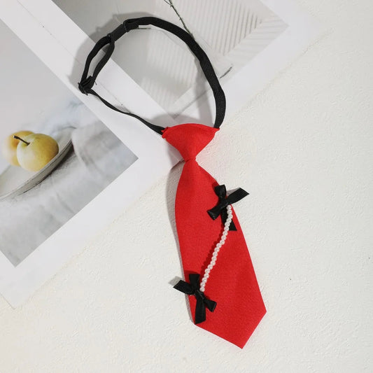 Solid Color Necktie for Women Pearl Bow Tie JK Shirt School Uniform Neck Ties Fashion Jewelry Decoration Accessories Good Vibrations