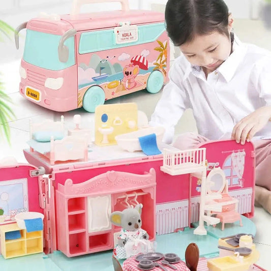 Dollhouse Koala Tour Bus Diary Girl Play House Toy Diy Be0r Dining Kitchen Bathroom Shop Pretend Family Toys Girls Good Vibrations