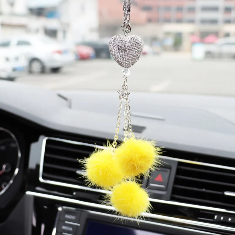 Fashion Diamond Car Accessorie Bling Hairball Pendant Auto Rearview Mirror Pendant Birthday Gift Auto Decoraction Ornaments Good Vibrations