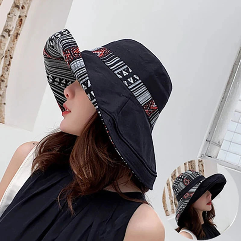 Retro Beach Hat For Women, Summer Sun Protection, Ethnic Style, Big Brim Hat For Outings, Sun Protection, Seaside Cool Hat Good Vibrations