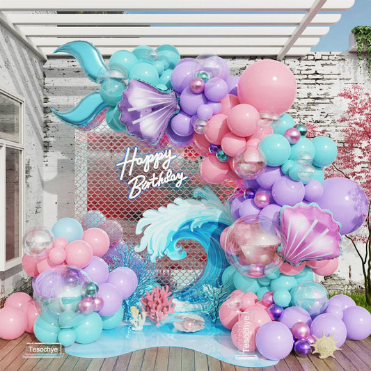 130pcs Mermaid Theme Balloon Garland Arch Kit Shell Foil Balloons Ocean Birthday Wedding Party Decorations Baby Shower Supplies Good Vibrations